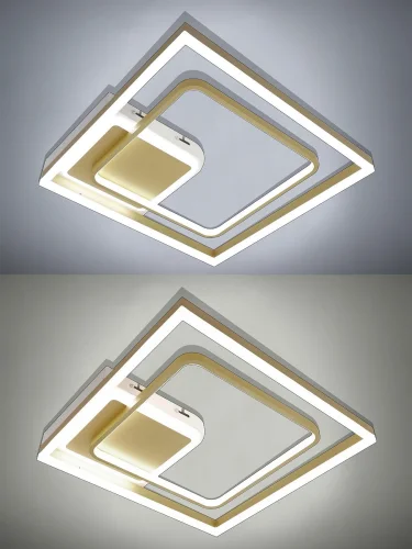 Люстра потолочная с пультом LED LAMPS 81309 Natali Kovaltseva золотая на 1 лампу, основание белое золотое в стиле хай-тек с пультом квадраты фото 6